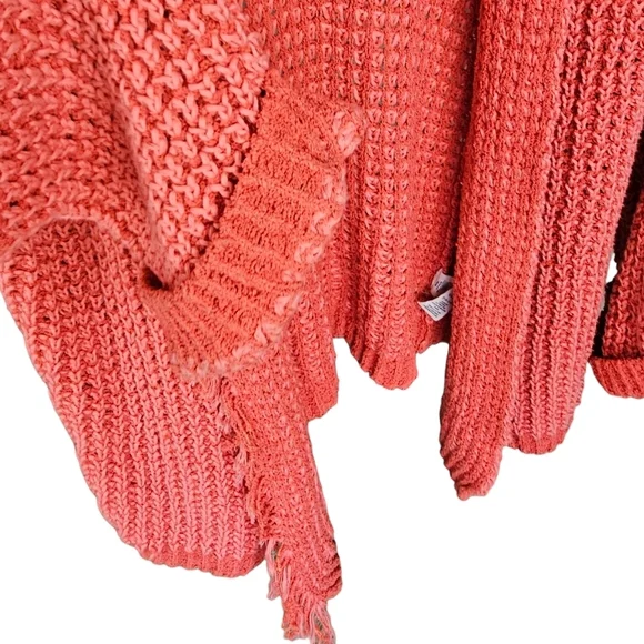 Free People "I'll Be Around" Coral Woven Silk Blend Fringe Open Cardigan - Picture 8 of 13
